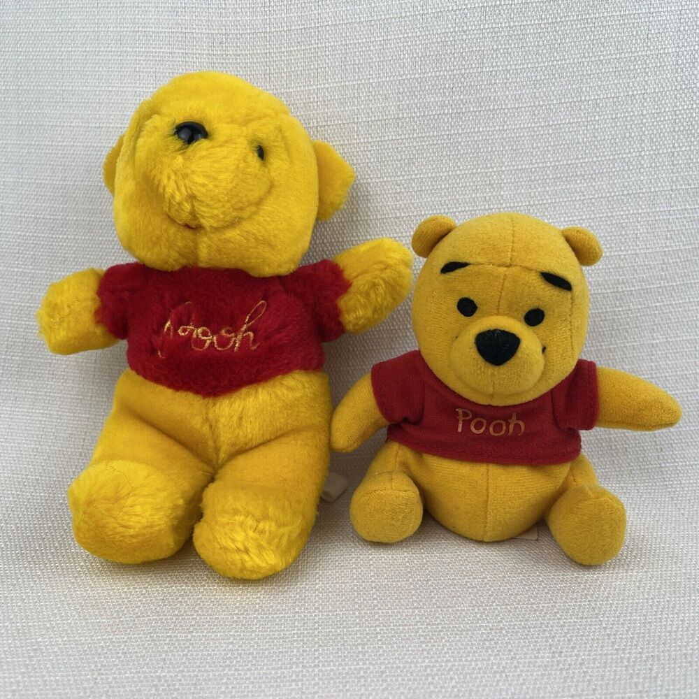Vintage Sears & Disney Rattle Winnie the Pooh Plush Stuffed Animal Toy Lot Of 2